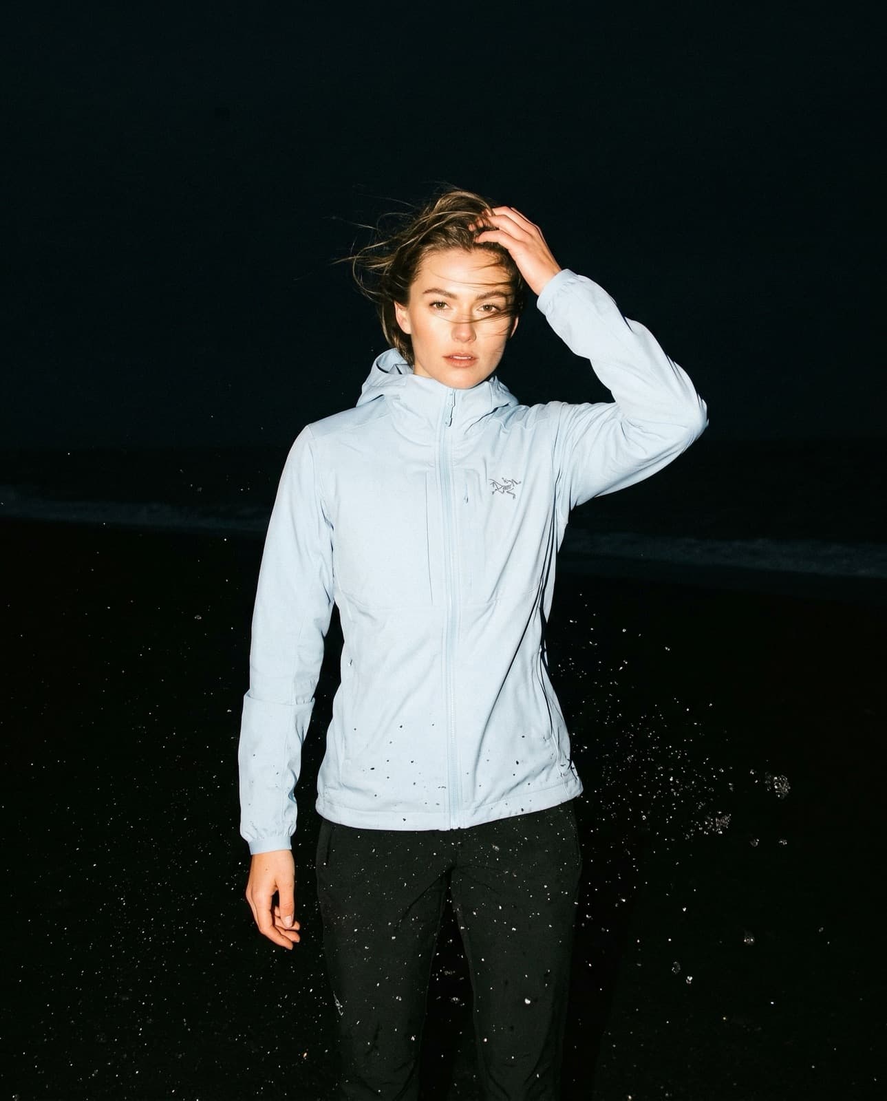 Arc'teryx beach editorial — AI fashion production