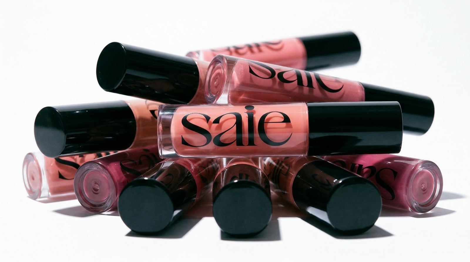 AI beauty product photography for Saie lip gloss