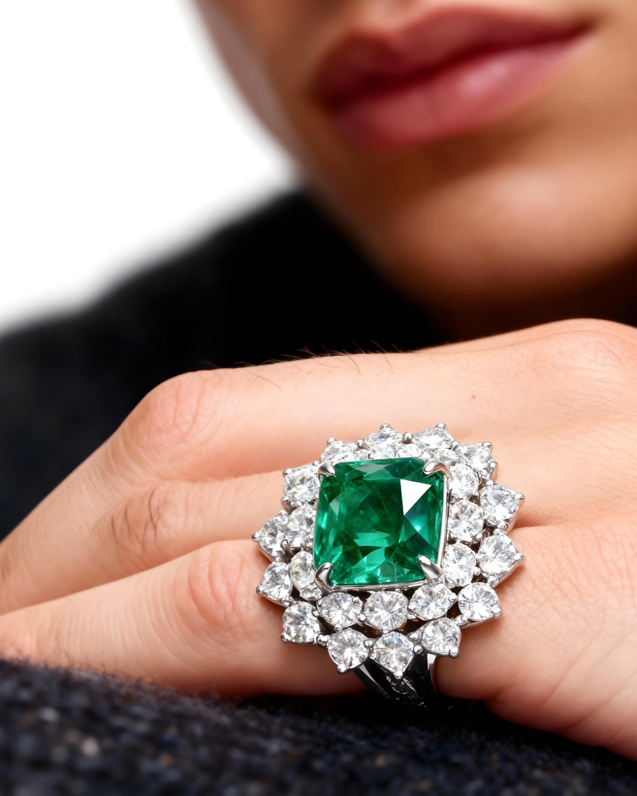 AI jewelry product emerald close-up detail